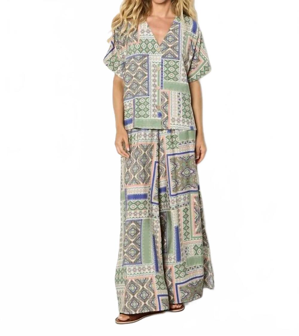 NEW APRICOT folk patchwork wide leg trousers in stone multi